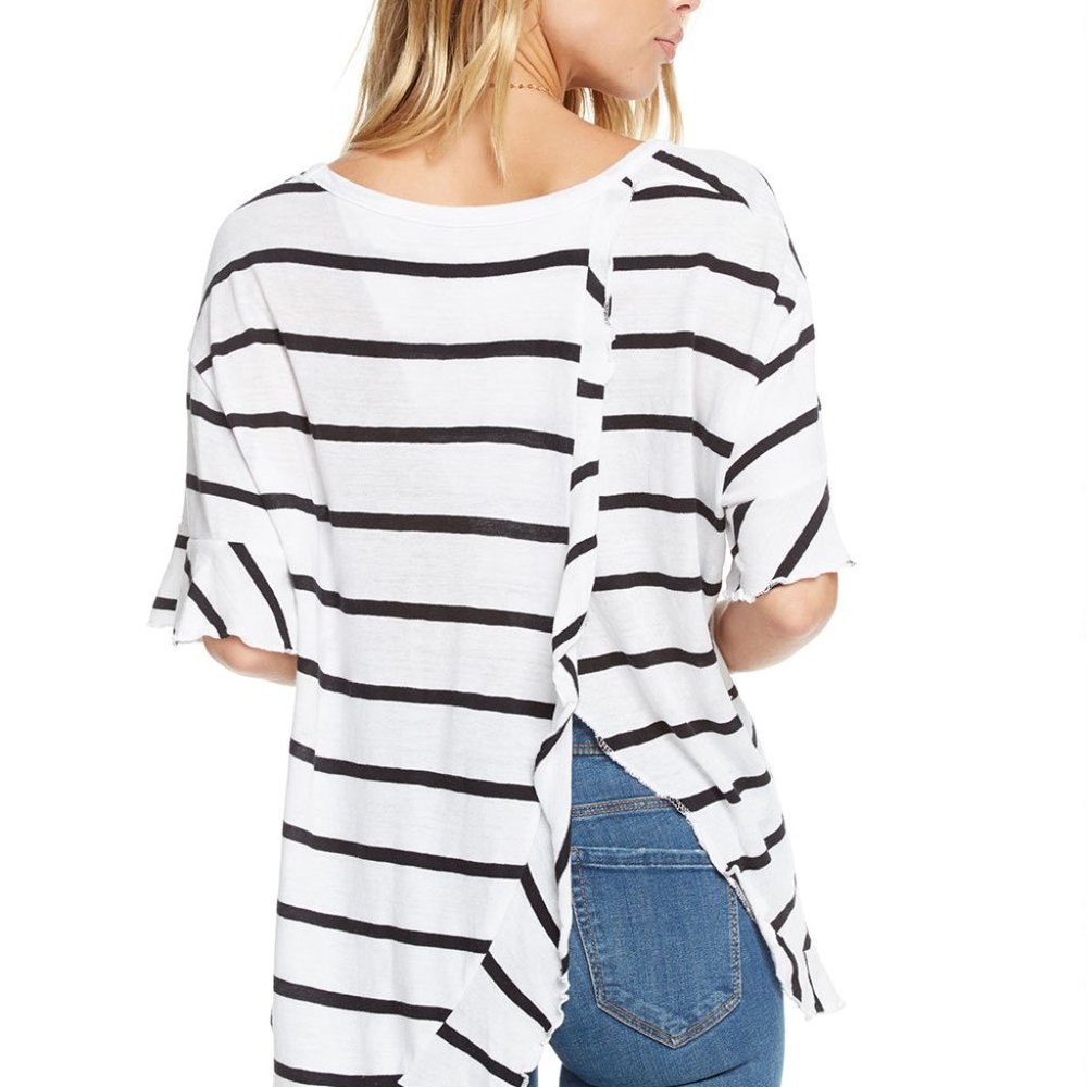 CHASER STRIPED RUFFLE TEE W/ TULIP BACK - Picture 3 of 6